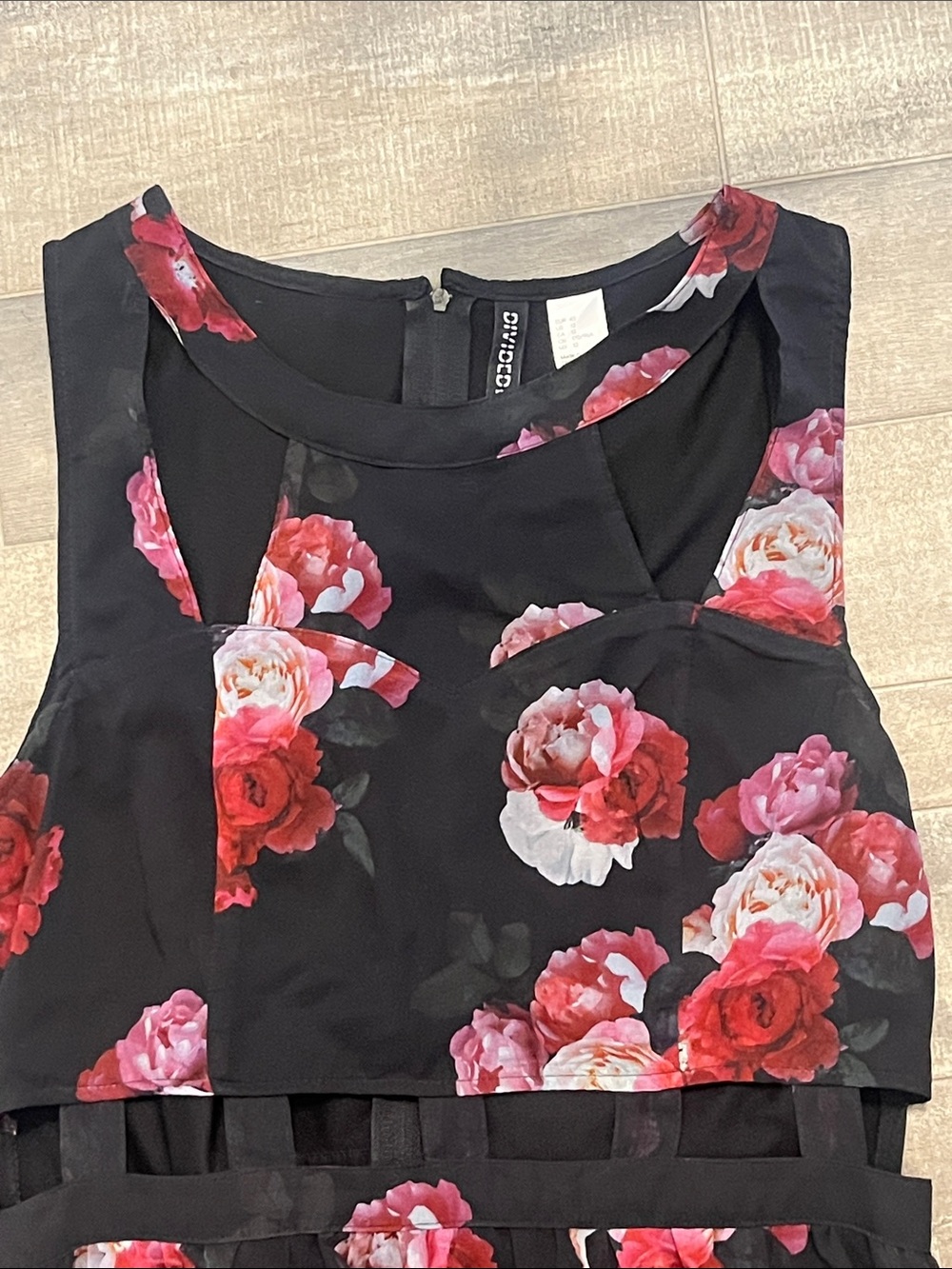 H&M Black Maxi Dress with Red Floral Print